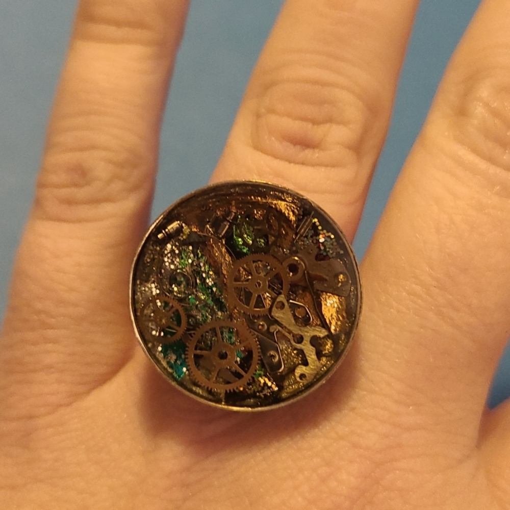 Handmade watch gear ring, adjustable